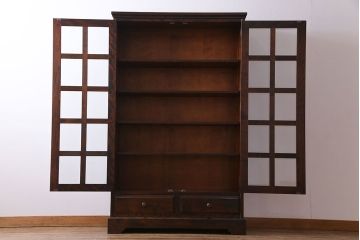 中古　美品　北海道民芸家具　収納力抜群のシックなブックケース(本箱、収納棚、戸棚)(定価41万円)