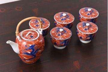アンティーク雑貨　有田焼　館林源右衛門　赤絵茶器揃　共箱