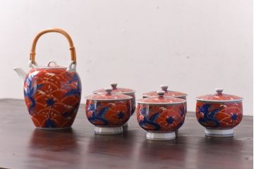 有田焼　館林源右衛門　赤絵茶器揃　共箱