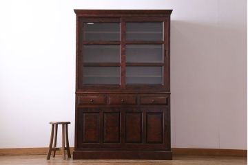 中古　民芸家具　落ち着きのある色合いの食器棚(収納棚、戸棚、飾り棚)