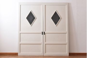 ペイント家具　ラフジュ工房オリジナルステンドグラス　結霜ガラスとステンドグラスがおしゃれな引き戸(建具)2枚セット