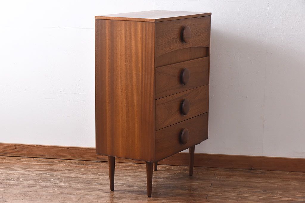 北欧ビンテージ家具　チーク材　大きな丸い取っ手が愛らしいチェスト(サイドチェスト、引き出し、ドロワー)