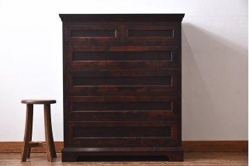 中古　松本民芸家具　503型　直線のデザインが目を引く整理箪笥(引き出し、衣装箪笥、チェスト)(定価約28万円)(2)