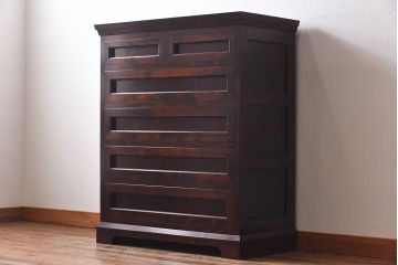 中古　松本民芸家具　503型　直線のデザインが目を引く整理箪笥(引き出し、衣装箪笥、チェスト)(定価約28万円)(2)