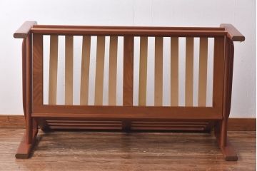 ヴィンテージ家具　北欧ビンテージ　チーク材　ファブリックが差し色になる二人掛けソファ(ラブソファ、ダイニングソファ)