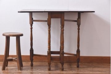 ヴィンテージ家具　イギリス　ビンテージ　オーク材　小振りのゲートレッグテーブル(バタフライテーブル、エクステンションテーブル、サイドテーブル)