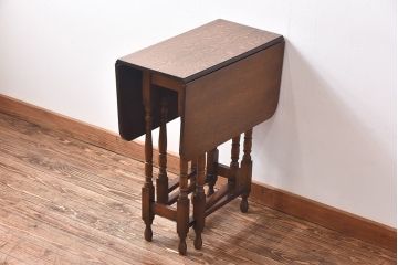 ヴィンテージ家具　イギリス　ビンテージ　オーク材　小振りのゲートレッグテーブル(バタフライテーブル、エクステンションテーブル、サイドテーブル)