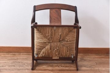 中古　松本民芸家具　77型　曲肘　体にフィットするラッシ座面アームチェア(定価約18万円)(2)