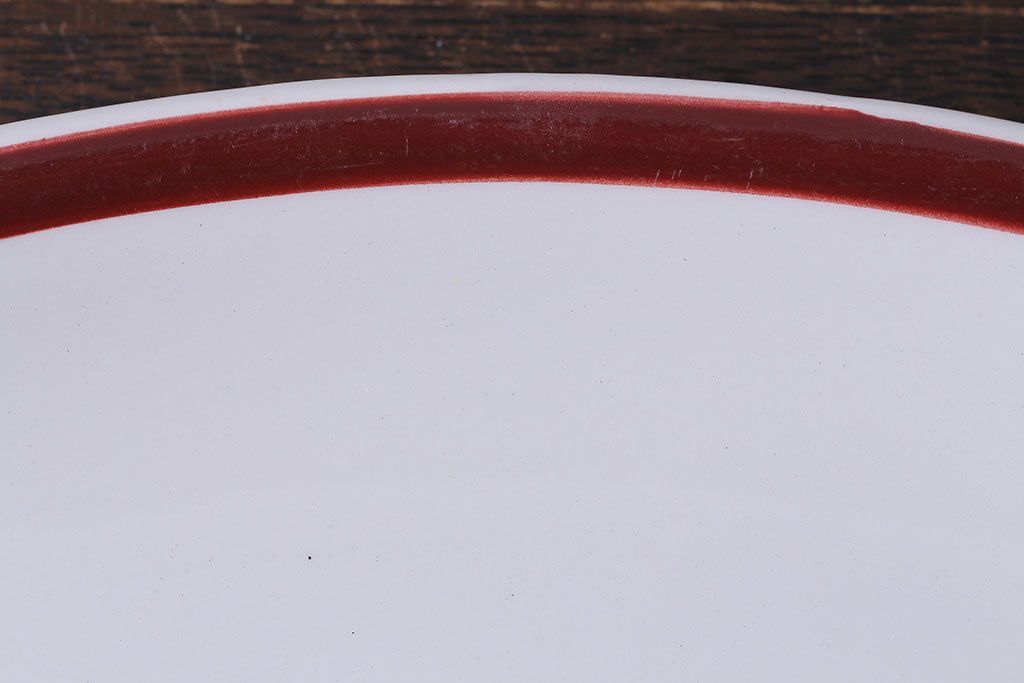 アンティーク雑貨　イギリス製　IRONSTONE　ワインレッドの縁がアクセントのオーバルプレート(長皿)