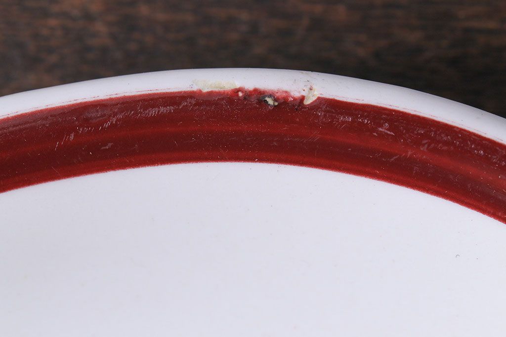 アンティーク雑貨　イギリス製　IRONSTONE　ワインレッドの縁がアクセントのオーバルプレート(長皿)