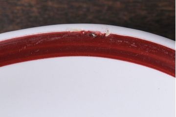 アンティーク雑貨　イギリス製　IRONSTONE　ワインレッドの縁がアクセントのオーバルプレート(長皿)
