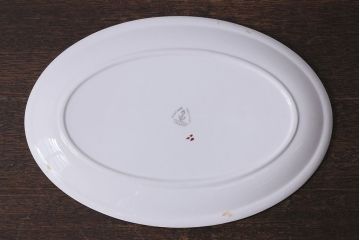 アンティーク雑貨　イギリス製　IRONSTONE　ワインレッドの縁がアクセントのオーバルプレート(長皿)