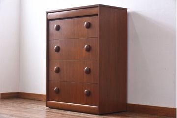 ヴィンテージ家具　北欧ビンテージ　チーク材　丸い取っ手がユニークなチェスト(サイドチェスト、引き出し、ドロワー)