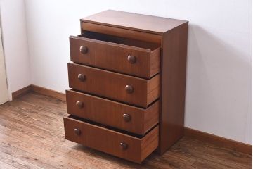 ヴィンテージ家具　北欧ビンテージ　チーク材　丸い取っ手がユニークなチェスト(サイドチェスト、引き出し、ドロワー)
