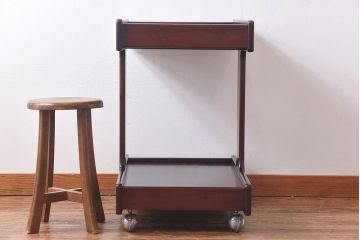 アンティーク雑貨　北欧ビンテージ　チーク材　シンプルなフォルムのトロリー(キッチンワゴン、サイドテーブル、花台)