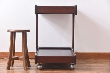 アンティーク雑貨　北欧ビンテージ　チーク材　シンプルなフォルムのトロリー(キッチンワゴン、サイドテーブル、花台)