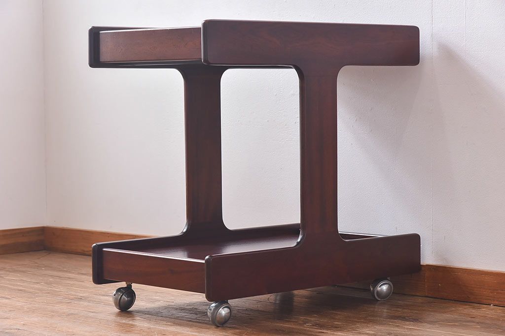 アンティーク雑貨　北欧ビンテージ　チーク材　シンプルなフォルムのトロリー(キッチンワゴン、サイドテーブル、花台)