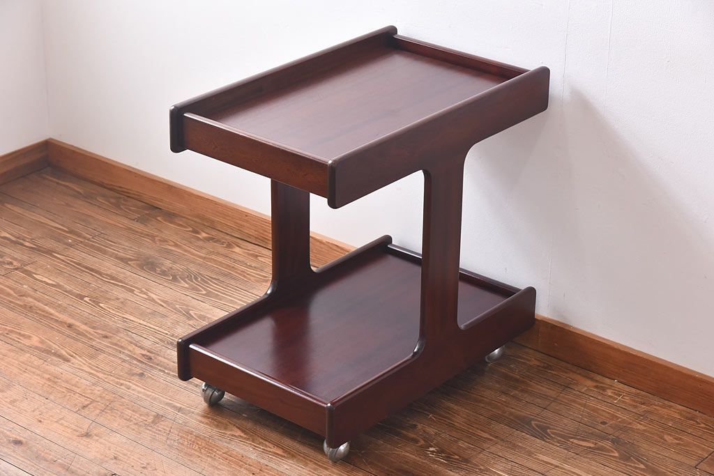 アンティーク雑貨　北欧ビンテージ　チーク材　シンプルなフォルムのトロリー(キッチンワゴン、サイドテーブル、花台)