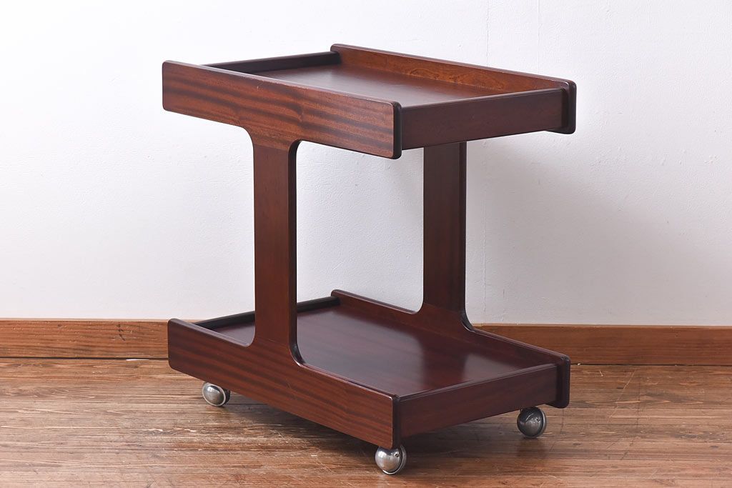 アンティーク雑貨　北欧ビンテージ　チーク材　シンプルなフォルムのトロリー(キッチンワゴン、サイドテーブル、花台)