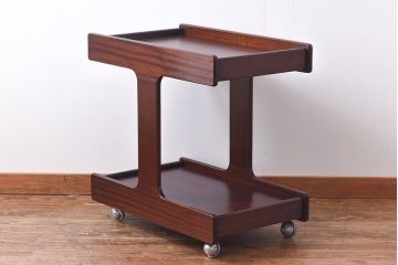 アンティーク雑貨　北欧ビンテージ　チーク材　シンプルなフォルムのトロリー(キッチンワゴン、サイドテーブル、花台)