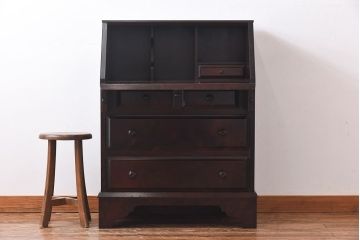 中古　北海道民芸家具　シンプルなデザインのライティングビューロー(簿記机、在宅ワーク、在宅用デスク)