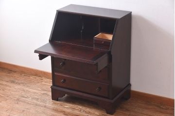 中古　北海道民芸家具　シンプルなデザインのライティングビューロー(簿記机、在宅ワーク、在宅用デスク)