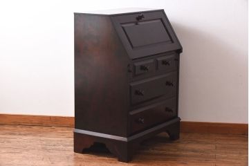 中古　北海道民芸家具　シンプルなデザインのライティングビューロー(簿記机、在宅ワーク、在宅用デスク)