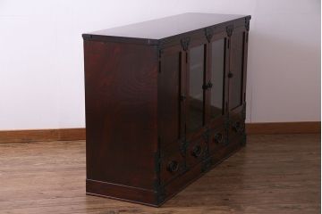 中古美品　伝統工芸　岩谷堂箪笥　桜木作　欅材の杢目と金具が見事なサイドボード(タンス、収納棚、キャビネット)