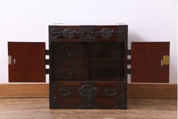 中古　門間箪笥店　八重樫仙台タンス　八重樫榮吉作　竹に雀　小箪笥(引き出し)(定価約120万円)