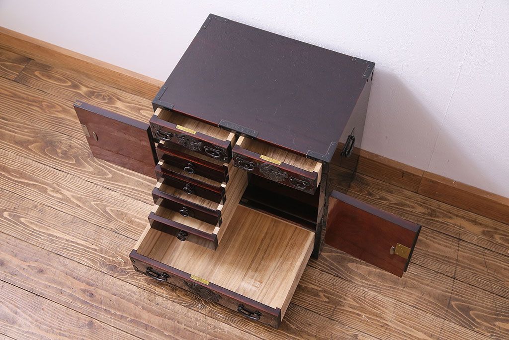 中古　門間箪笥店　八重樫仙台タンス　八重樫榮吉作　竹に雀　小箪笥(引き出し)(定価約120万円)