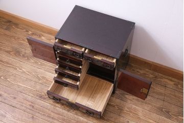 中古　門間箪笥店　八重樫仙台タンス　八重樫榮吉作　竹に雀　小箪笥(引き出し)(定価約120万円)