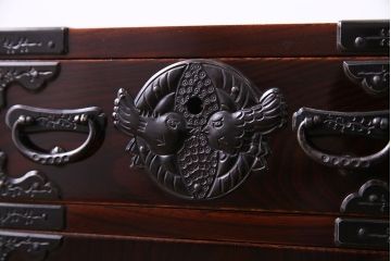 中古　門間箪笥店　八重樫仙台タンス　八重樫榮吉作　竹に雀　小箪笥(引き出し)(定価約120万円)