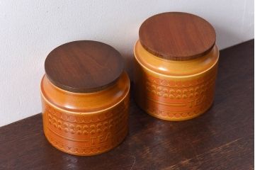 アンティーク雑貨　イギリスビンテージ　HORNSEA(ホーンジー)　SAFFRON(サフラン)シリーズ　ティーキャニスター(保存容器、ジャー)2個セット