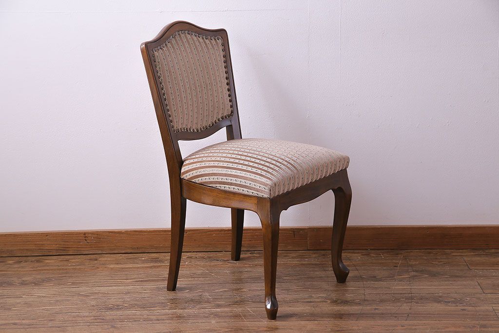 中古　イタリア家具　クラシカルなデザインの布張りダイニングチェア(椅子、ワークチェア)(2)