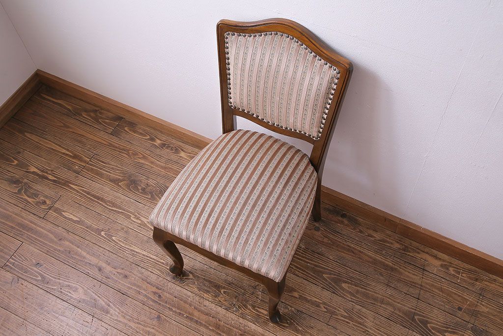 中古　イタリア家具　クラシカルなデザインの布張りダイニングチェア(椅子、ワークチェア)(2)