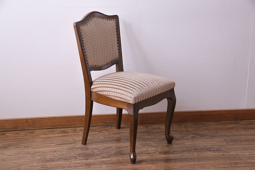 中古　イタリア家具　クラシカルなデザインの布張りダイニングチェア(椅子、ワークチェア)(3)