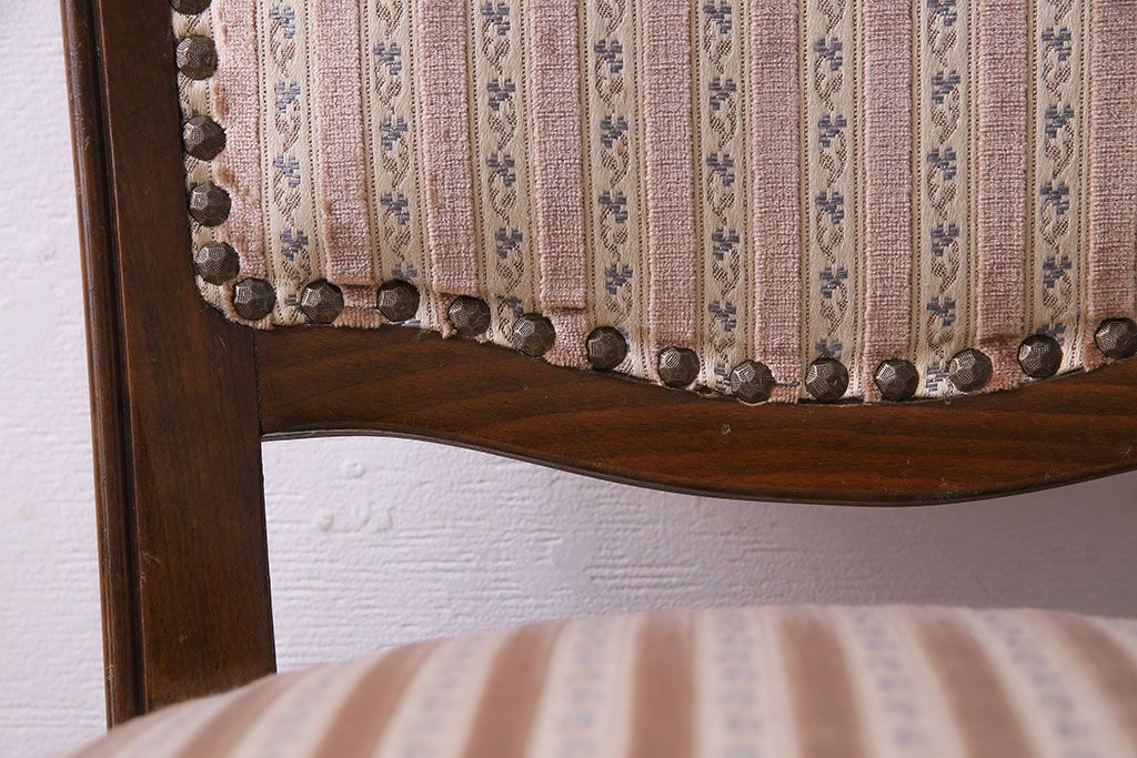 中古　イタリア家具　クラシカルなデザインの布張りダイニングチェア(椅子、ワークチェア)(3)