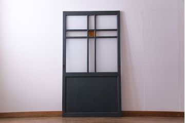 ペイント家具　色ガラス入り!十字の格子がおしゃれなガラス戸(引き戸、建具)