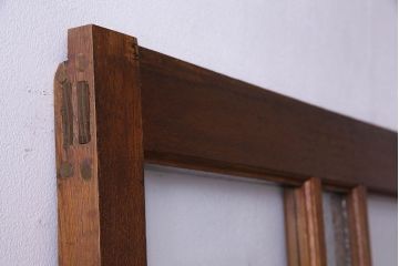 昭和中期　色ガラスと結霜ガラスが美しいシンプルなガラス戸(引き戸、建具)