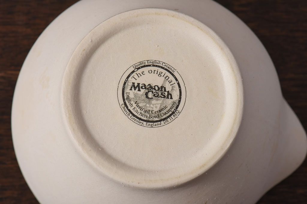 アンティーク雑貨　イギリス　MASON CASH(メイソンキャッシュ)　素焼きの風合いが魅力の磁器製スパイスマッシャー(乳鉢・乳棒)セット