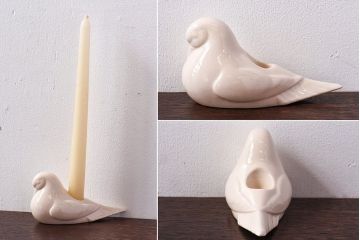 アンティーク雑貨　イギリス製　陶器製　鳥のモチーフのキャンドルスタンド(ろうそく立て)