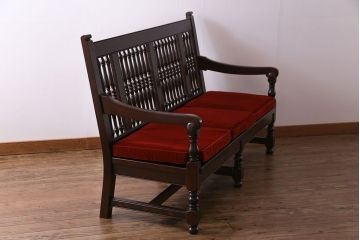 中古美品　松本民芸家具　D型布張り椅子(ベンチ、ソファ)(定価約55万円)