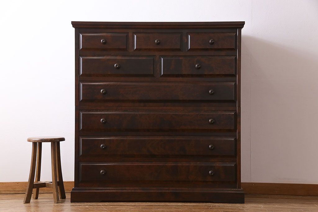 中古　北海道民芸家具　シックな雰囲気漂う2段重ねチェスト(整理タンス、引き出し)