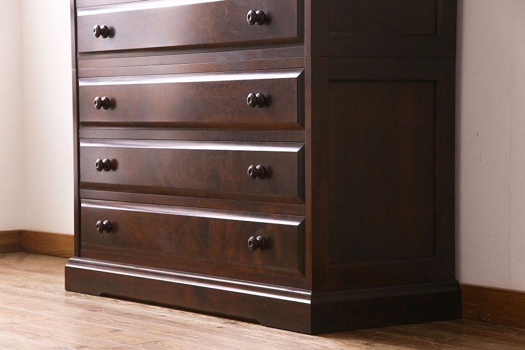 中古　北海道民芸家具　シックな雰囲気漂う2段重ねチェスト(整理タンス、引き出し)