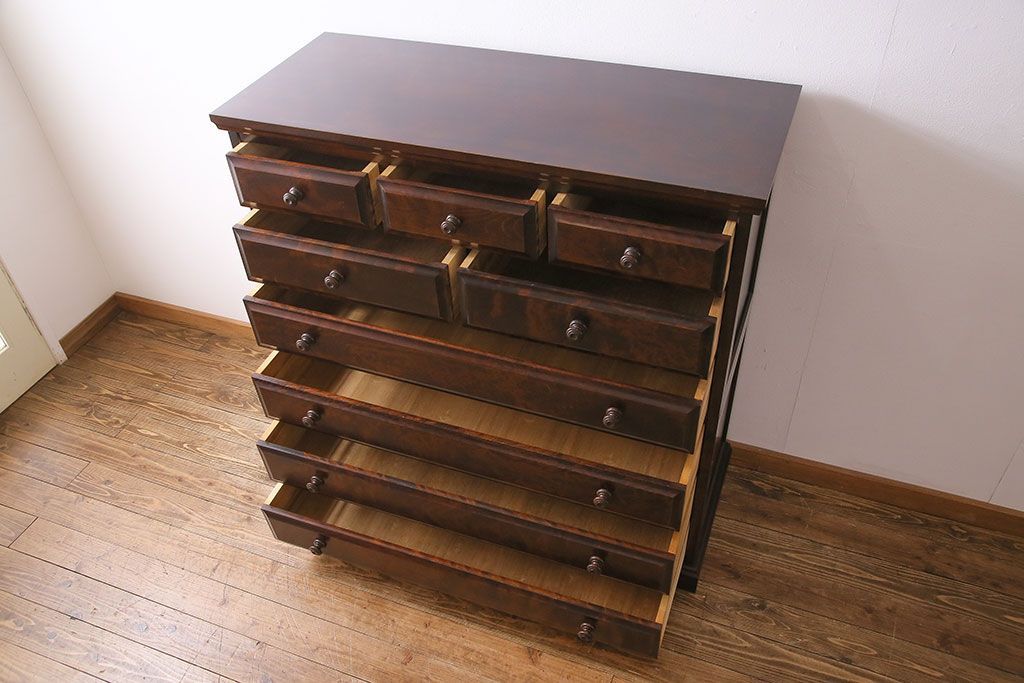 中古　北海道民芸家具　シックな雰囲気漂う2段重ねチェスト(整理タンス、引き出し)