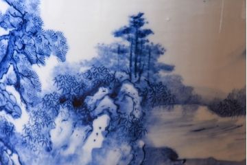 アンティーク雑貨　山水図　日本らしい雰囲気を高める瀬戸火鉢(鉢カバー)