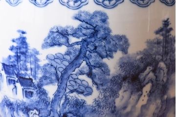 アンティーク雑貨　山水図　日本らしい雰囲気を高める瀬戸火鉢(鉢カバー)