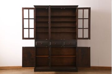 中古　美品　北海道民芸家具　HM165K　収納力抜群のシックな食器棚(カップボード、キャビネット)(定価約57万円)