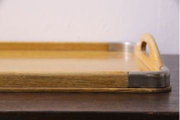 アンティーク雑貨　昭和中期　オーク(ナラ)材　素朴な雰囲気漂うお盆(木製トレー)(2)