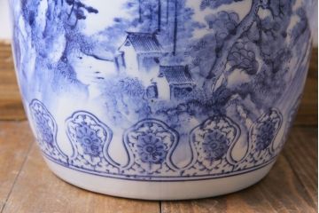 アンティーク雑貨　山水図　日本らしい雰囲気を高める瀬戸火鉢(鉢カバー)(1)